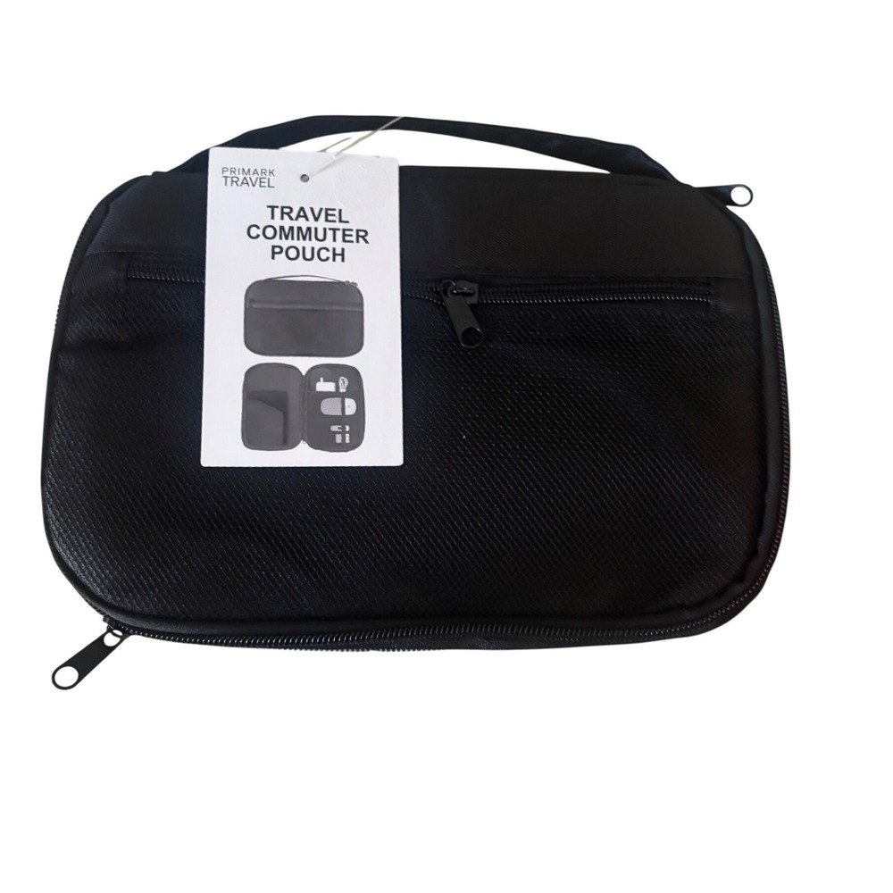 Primark Travel Commuter Pouch Black Tech Organizer‎ Electronics Cable Case NWT